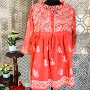 Coral Short Anarkali Chikankari Kurti – A Stylish Blend of Tradition and Modernity