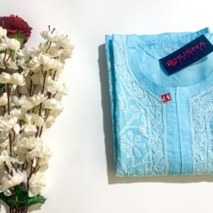 Sky Blue Long Chikankari Kurti – Graceful and Elegant