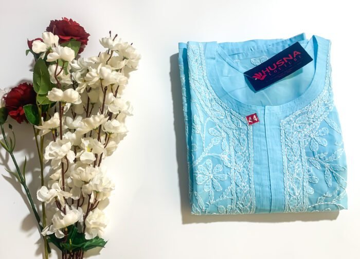 Sky Blue Long Chikankari Kurti – Graceful and Elegant